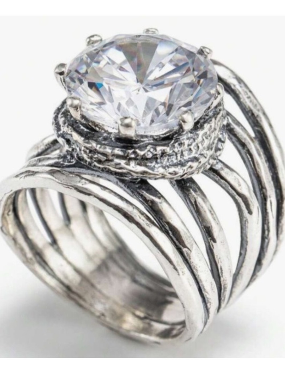 Sparkling Multi-Band Silver Ring with Clear Crystal